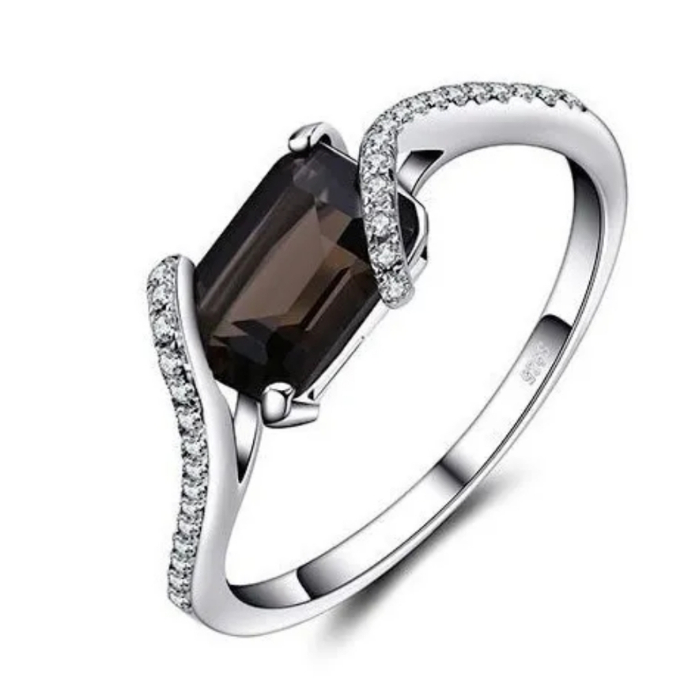 Emerald Cut Smoky Quartz 925 Sterling Silver Ring